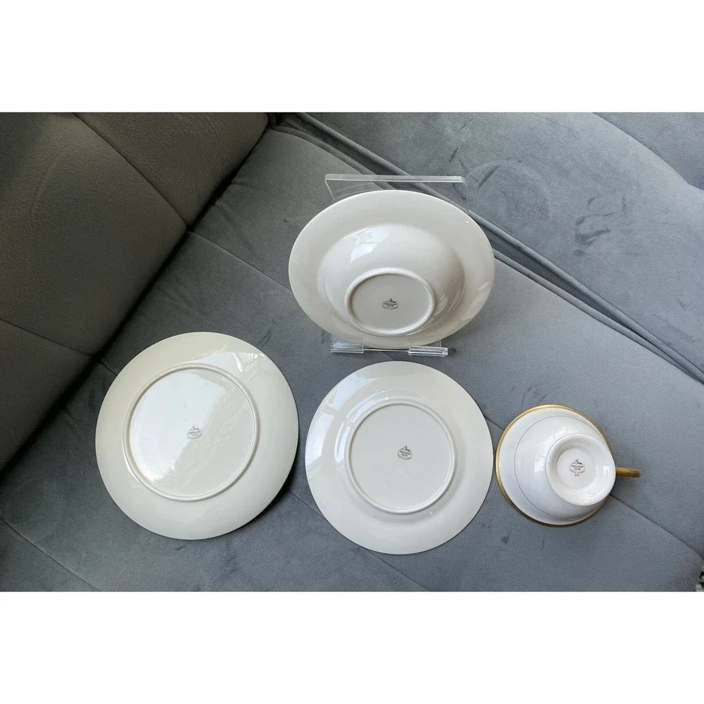 4pc FRANCISCAN Masterpiece China Ivory Gold Trim Tea Cup,Saucer,Soup,Dessert Set